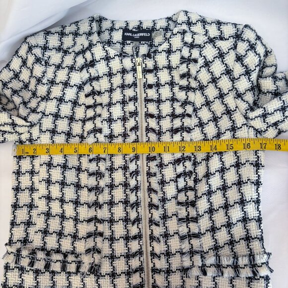 Karl Lagerfeld Paris Woven Jacket Tweed Zip Up Dress Blazer Zipper Cuffs Size 4 - Picture 13 of 16
